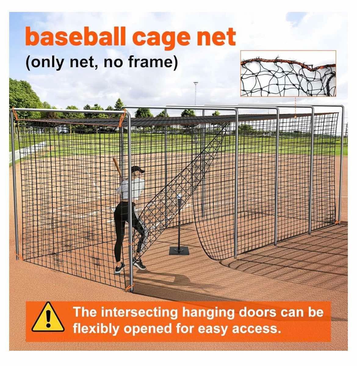 NEW - Net only 8x8x20 Heavy Duty Enclosed Batting Cage Net With Door, Only Net, No Poles and Frame, Professional Softball Baseball Nets for Batting an