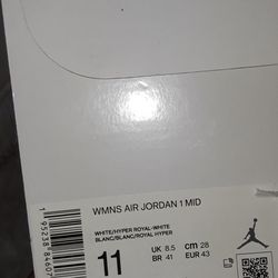 Jordan 1 Mid Kentucky Blue (Size 11 WMNS/8.5Mens)