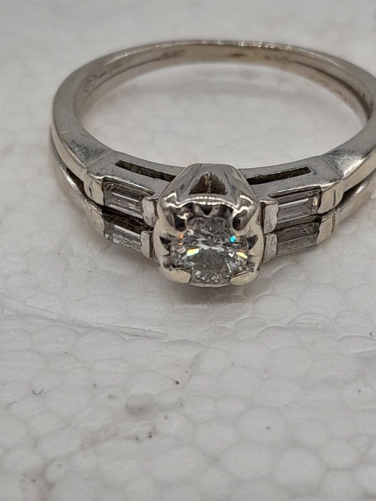 Vintage 14k White gold S12 VVS .85 ct diamond Bridal ring set Bling Size 6.5