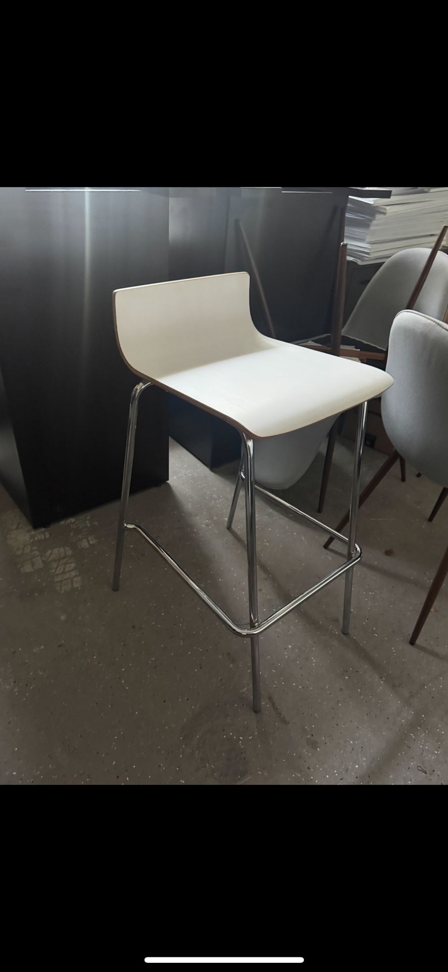 White Bar Stool with Chrome Legs