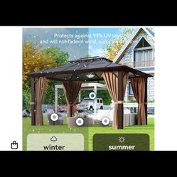 new In Boxes!! 10x13 Polycarbonate Hardtop Gazebo With Curtain And Netting 