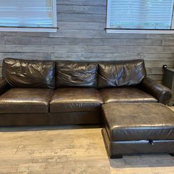 Pottery Barn Leather Sofa With Storage Ottoman