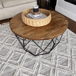 Modern Round Wood & Metal Coffee Table – Mercury Row (Lupi)