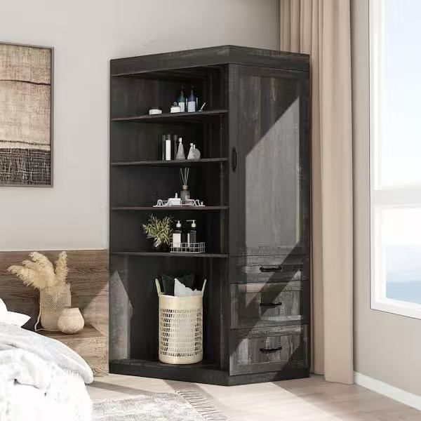 Rustic Brown 70 in. H Accent Storage Cabinet with 6 Shelves and 3 Drawers $170 