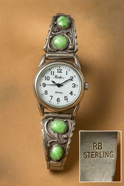 Vintage Navajo RB Sterling Silver Watch Band – Green Turquoise