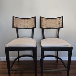 Luxury Cane Counter Stools (Set of 2) – Solid Wood, Brass Footrest – Paid $549 Each