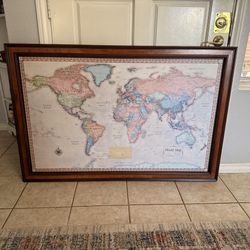 Frontgate Rand McNally World Classic Magnetic Travel Map with Burlwood Frame