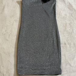 Forever 21 Silver Sparkly Strapless Bodycon Dress Sz Small NWT
