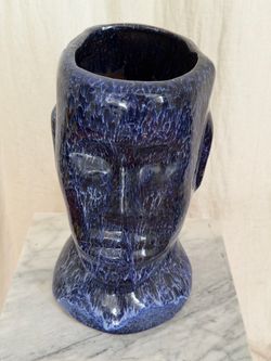 Blue Drip Glaze Ceramic Head Planter