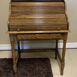 Oak Roll Top Desk With Chair Set