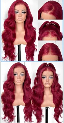 🔥Brand new🔥 13x6 Red Body Wave HD Lace Front Wig Glueless Synthetic 32 inch