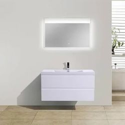42" Bathroom Vanity With Acrylic Sink Top - White 