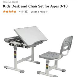 Kids Desk and Chair Set, Height Adjustable Ergonomic Children's School Workstation with Storage Drawer