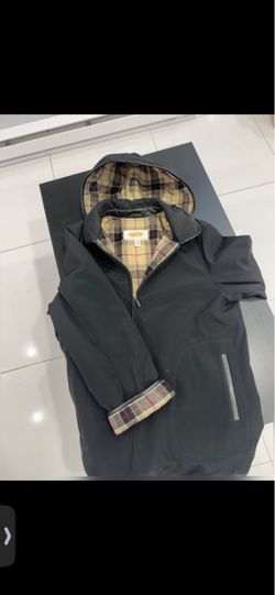 Black Zip-Up Jacket with Plaid Lining