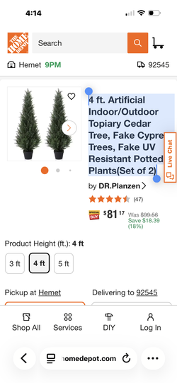 Set of 2 brand new artificial trees