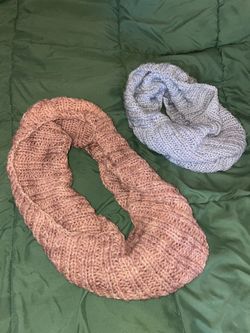Comfy Knit Infinity Scarf Duo - Pinkish And Light Blue