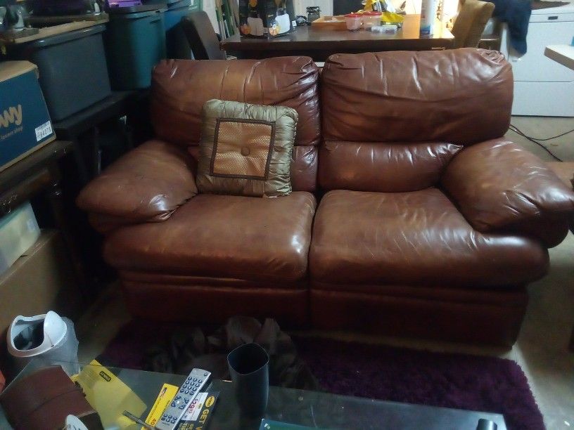 Leather Love Seat, Double Recliner 