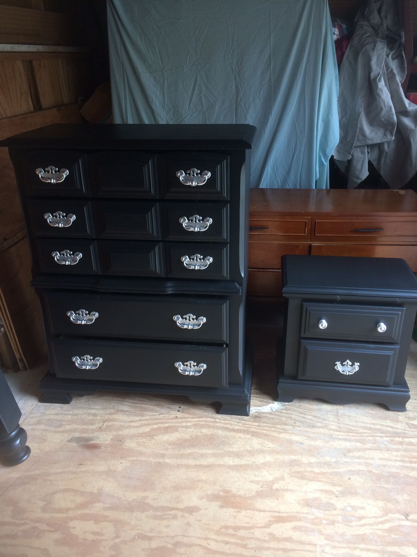Black Wood 7 PC Queen Bedroom Set W/Box Spring (No Mattress)Delivery For Fee-Irvington-Like New-FCFS
