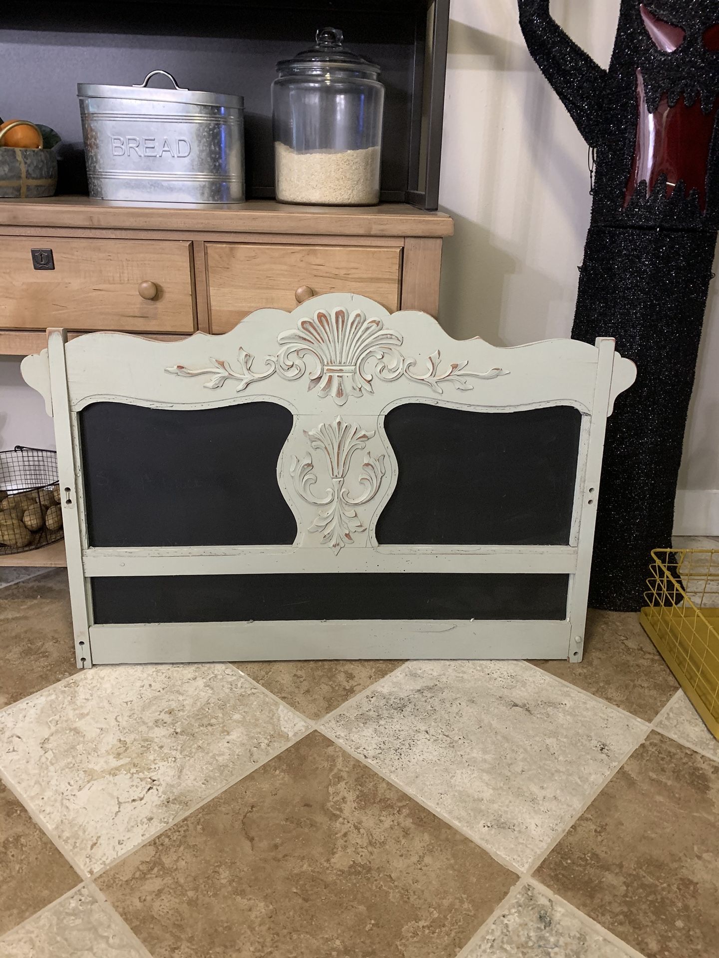 Headboard was going to turn into a bench. Black areas are chalkboard