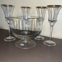 🎄Holiday Entertaining! Vintage Mikasa Crystal Bowl & Water/Wine Glasses (Set of 4 – mint condition)