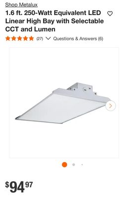 Metalux 250-Watt Equivalent LED Linear High Bay with Selectable CCT and Lumen