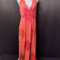 Carrie Allen Pink & Orange Sleeveless Maxi Dress (Size Large)