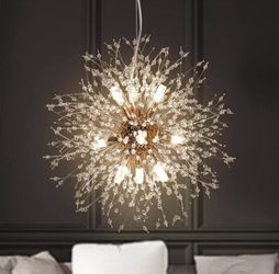 Gold Crystal Dandelion Chandelier | Starburst Crystal Ball Pendant Light