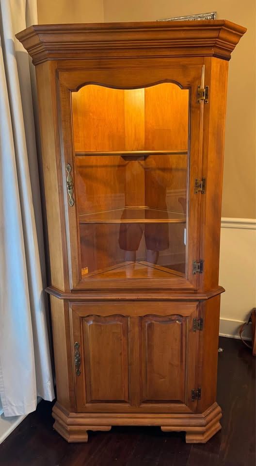 Vintage -- Tell City Solid Hard Rock Maple Corner Cabinets With Lights - 2 Available