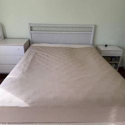 Queen white wicker rattan headboard