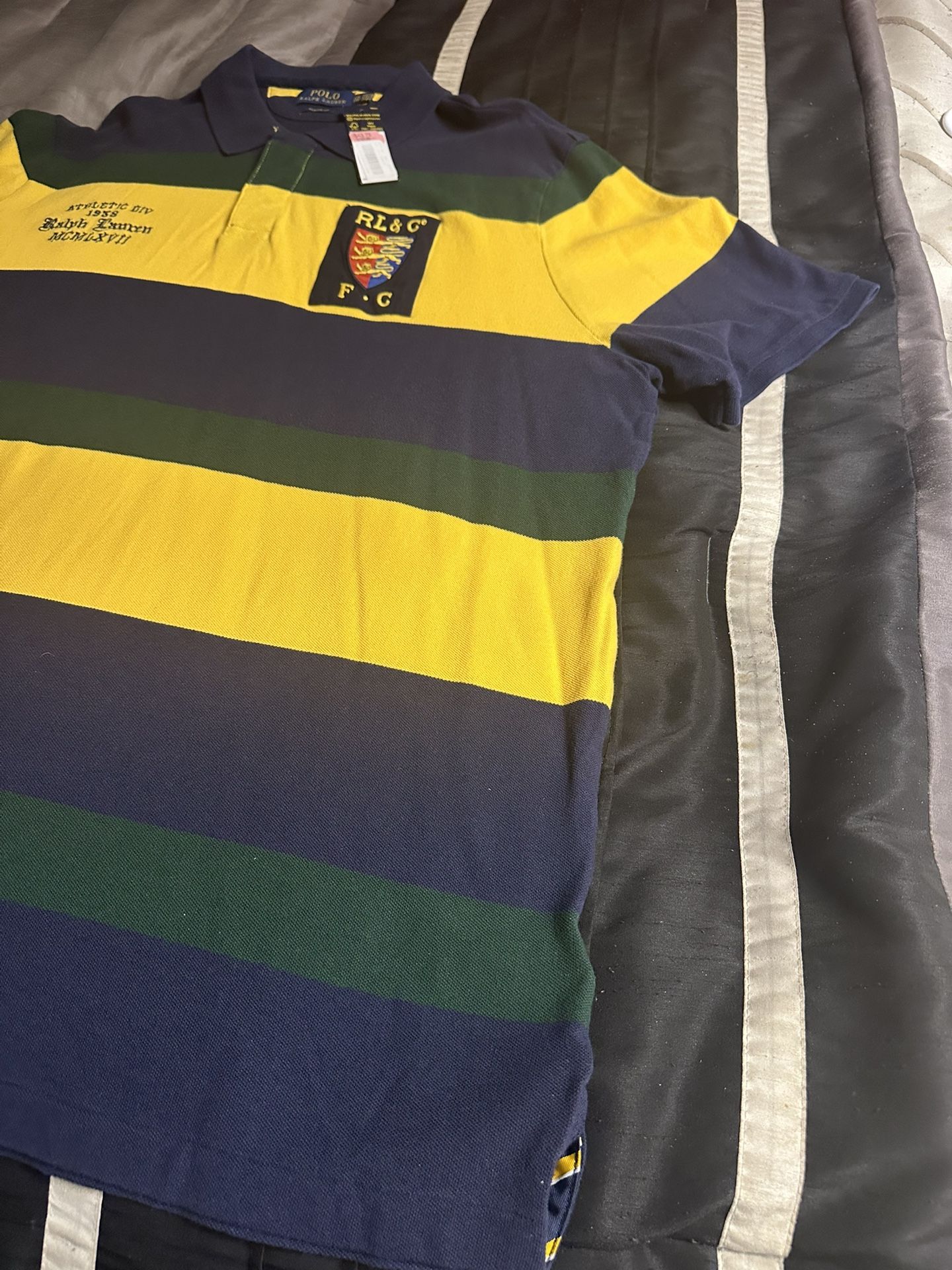Polo Ralph Lauren Men's Rugby Striped Polo Shirt Blue, Yellow And Green (XXL)