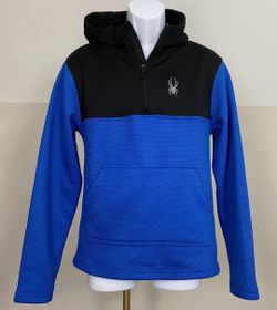 SPYDER Hoodie Bandit 1/4 Zip Fleece Sz Small Black Blue Waffle Knit Base Layer