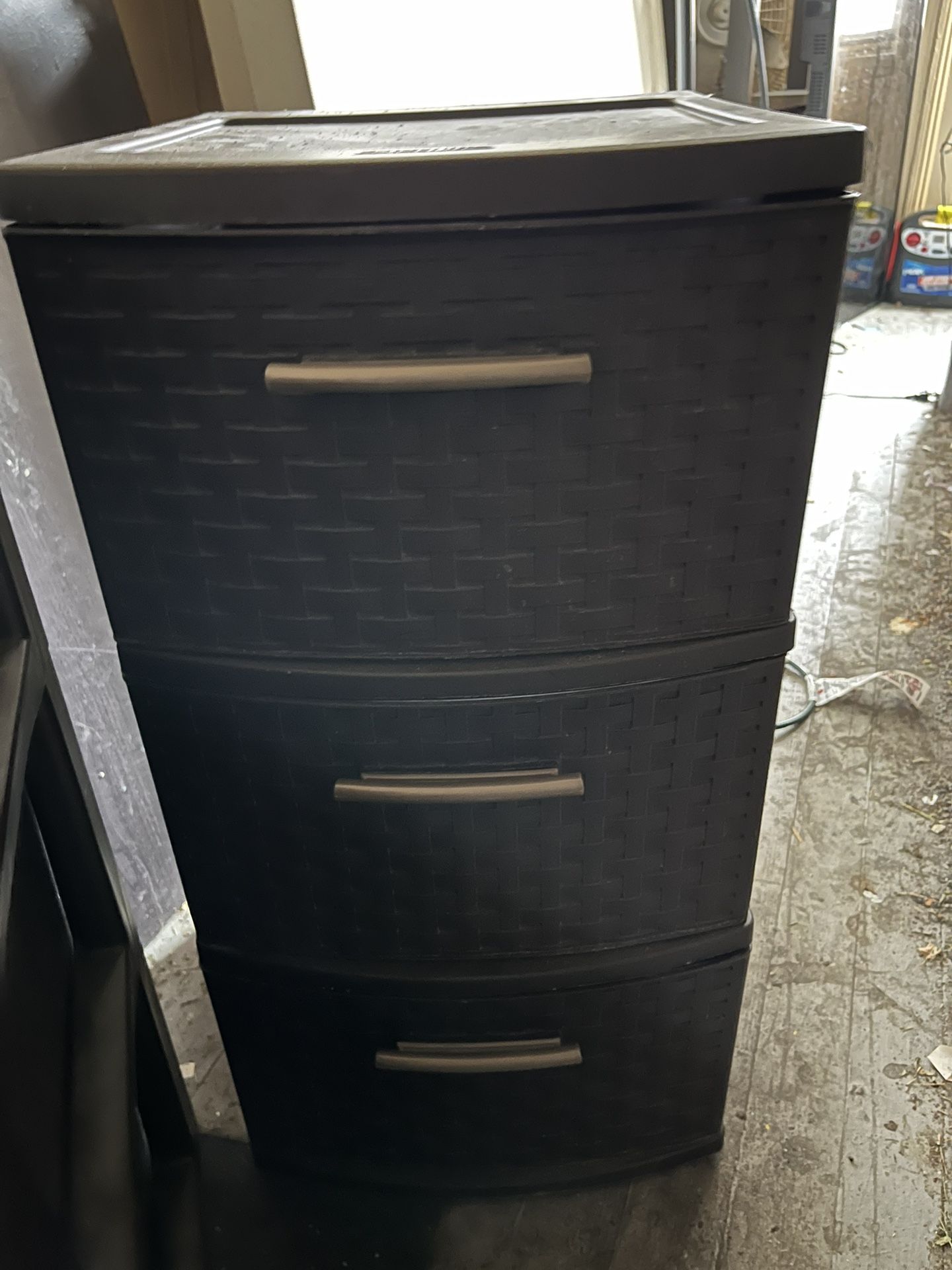 Sterilite 3 Drawer Plastic Wicker Weave Decorative Storage Organization Container Cabinet Tower with Driftwood Handles, Espresso (2 Pack)