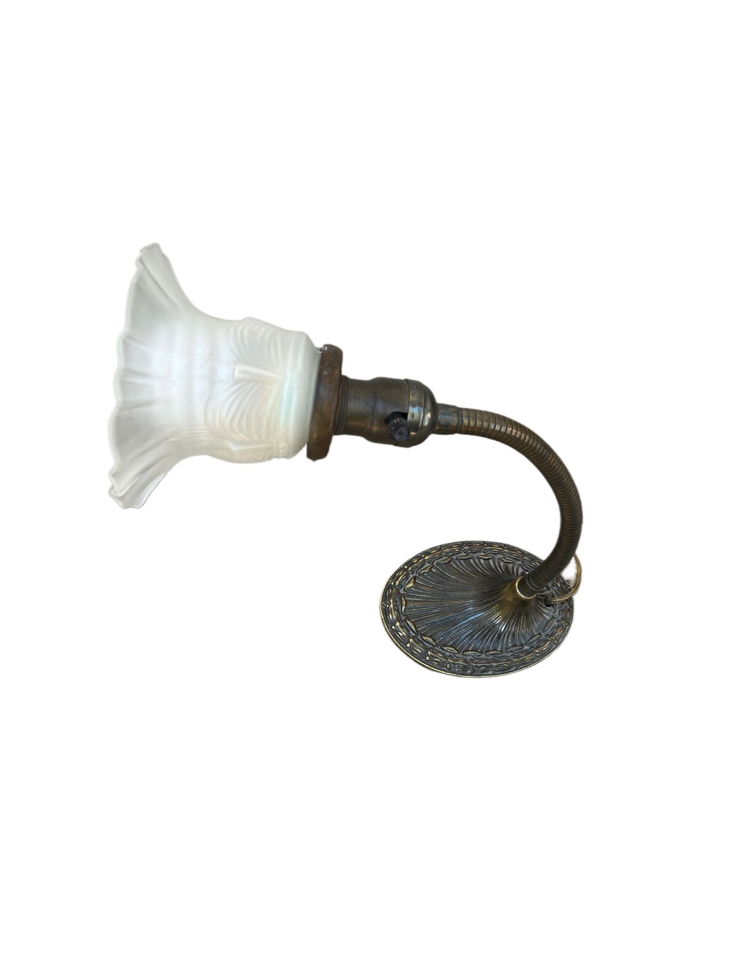 1930s Industrial Cast Iron Gooseneck Desk Lamp Art Deco Adjustable. Comes with era correct shade! It measures 6 1/2" X 5" at the base