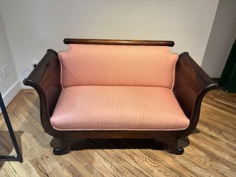 Antique Empire Reupholstered Loveseat Settee
