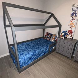 Grey Montessori twin bed