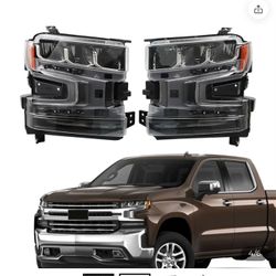 Pair Headlights Assembly 2019 2020 2021 Chevy Silverado 1500 Headlamps Driver Passenger Side