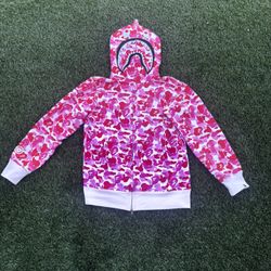 A Bathing Ape Pink Full Zip Hoodie Size M