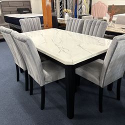 Faux Marble 7pc Dining Set
