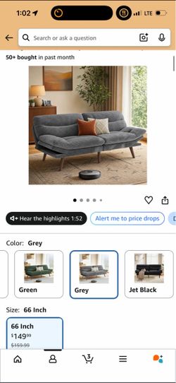 Grey Corduroy Futon Sofa 66 Inch