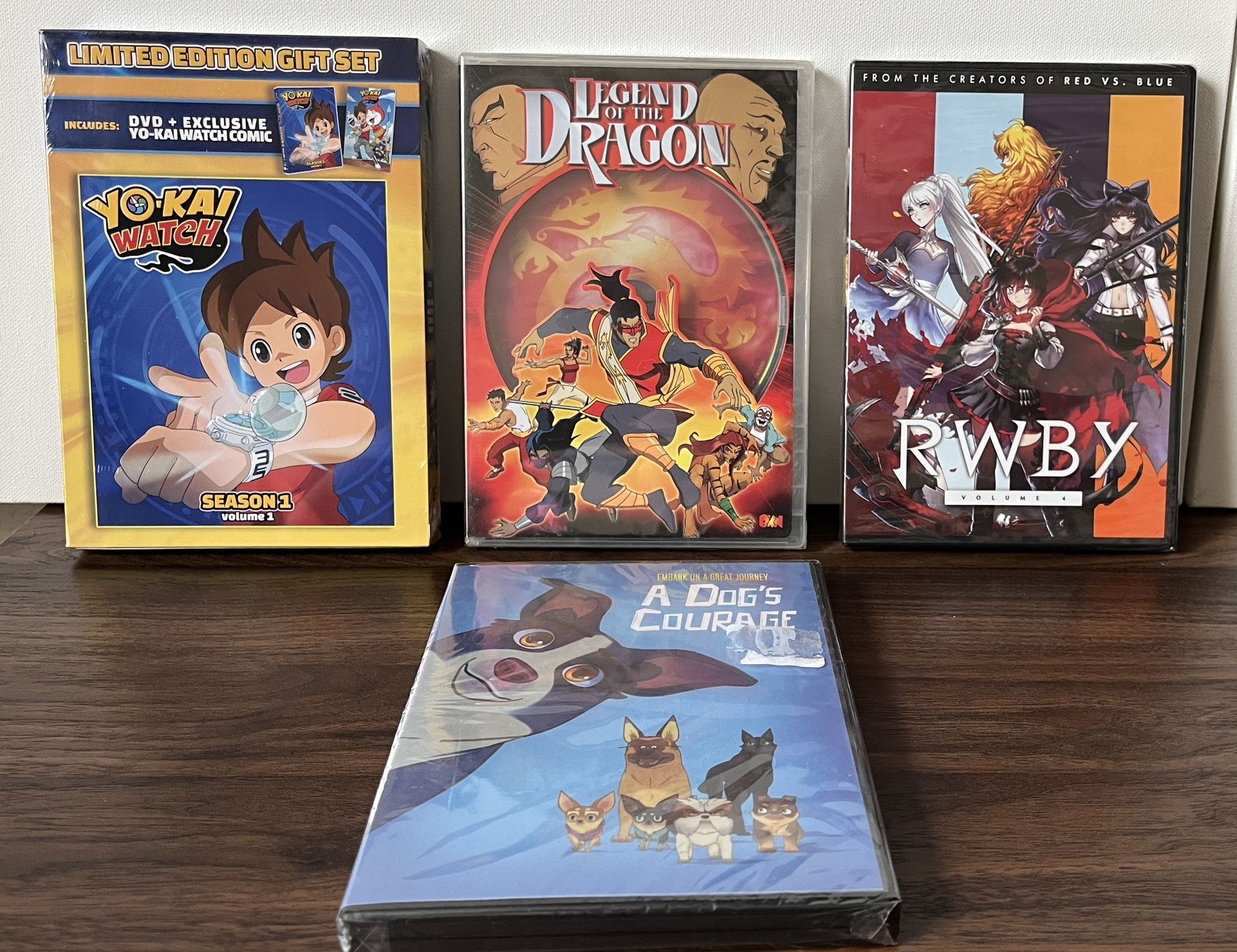 DVD’s RWBY, Yo-Kai Watch, Legend of the Dragon, A Dog’s Courage