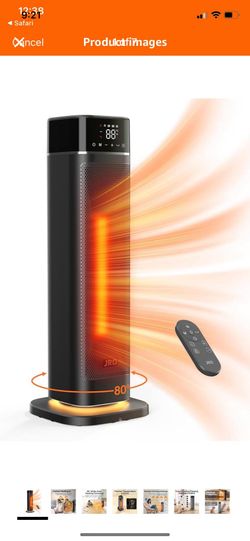 24" Space Heater, JRD Fast Heating Portable Electric Heater with Remote, Night Light, 80 Oscillation,4 Mode, Overheat&Tip-Over Protection, Ceramic Hea