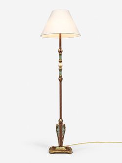 Antique Spanish Revival Cast Metal Floor Lamp w/ Marble Accent, c.1920's - Delivery Available