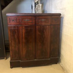 Antique  Beautiful Cabinet With Black And White TV With Record Player Enclosed In Nice Wood Cabinet