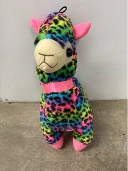 Sood Stuff Rainbow Leopard Print Llama Plush Small Washable Pink Collar
