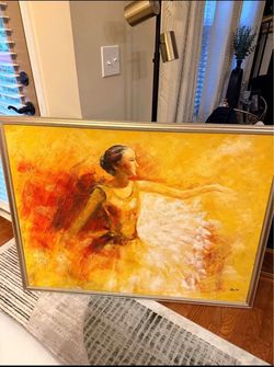 Framed Ballerina Oil Painting on Canvas