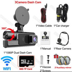 3Channel Dash Cam for Cars Inside Car DVR WiFi Camera for Vehicle 1080P Video Recorder Black Box Rear View Camera Car Assecories