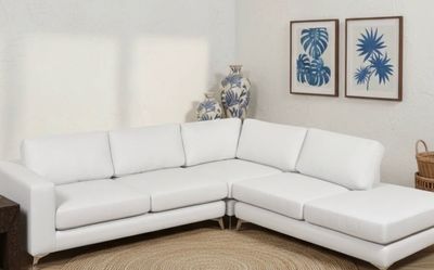 White Leather Sectional Sofa, same-day delivery, zero interest