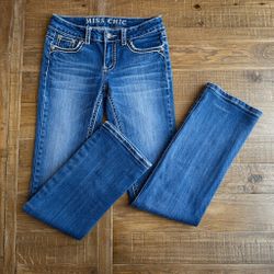 Y2K Vintage Miss Chic Low Rise Jeans Sz 5 | Embroidered Pocket Straight Leg Juniors Denim