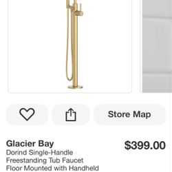 Glacier Bay Dorind Single-Handle Freestanding Tub Faucet Floor Mounted with Handheld Hand Shower in Brushed Gold