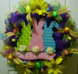Easter Colorful Mesh Wreath